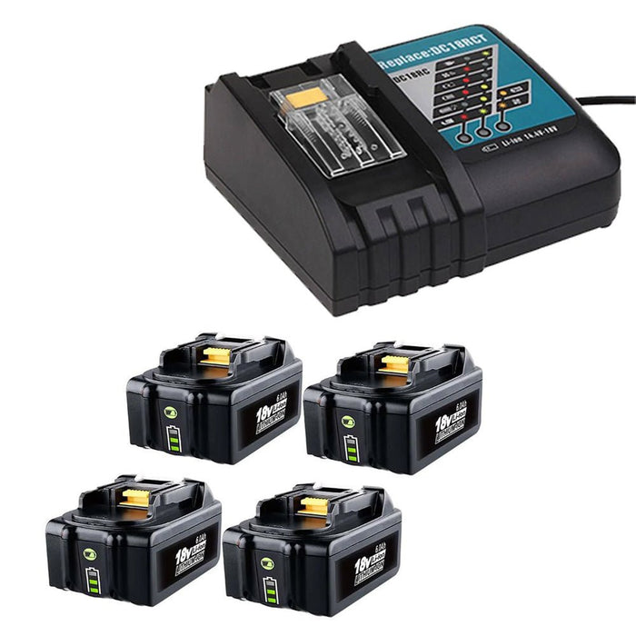 For 18V 6Ah Makita BL1860B Battery Repalcement 4 Pack& For Makita 14.4V - 18V Li - ion Battery 6A DC18RC Charger