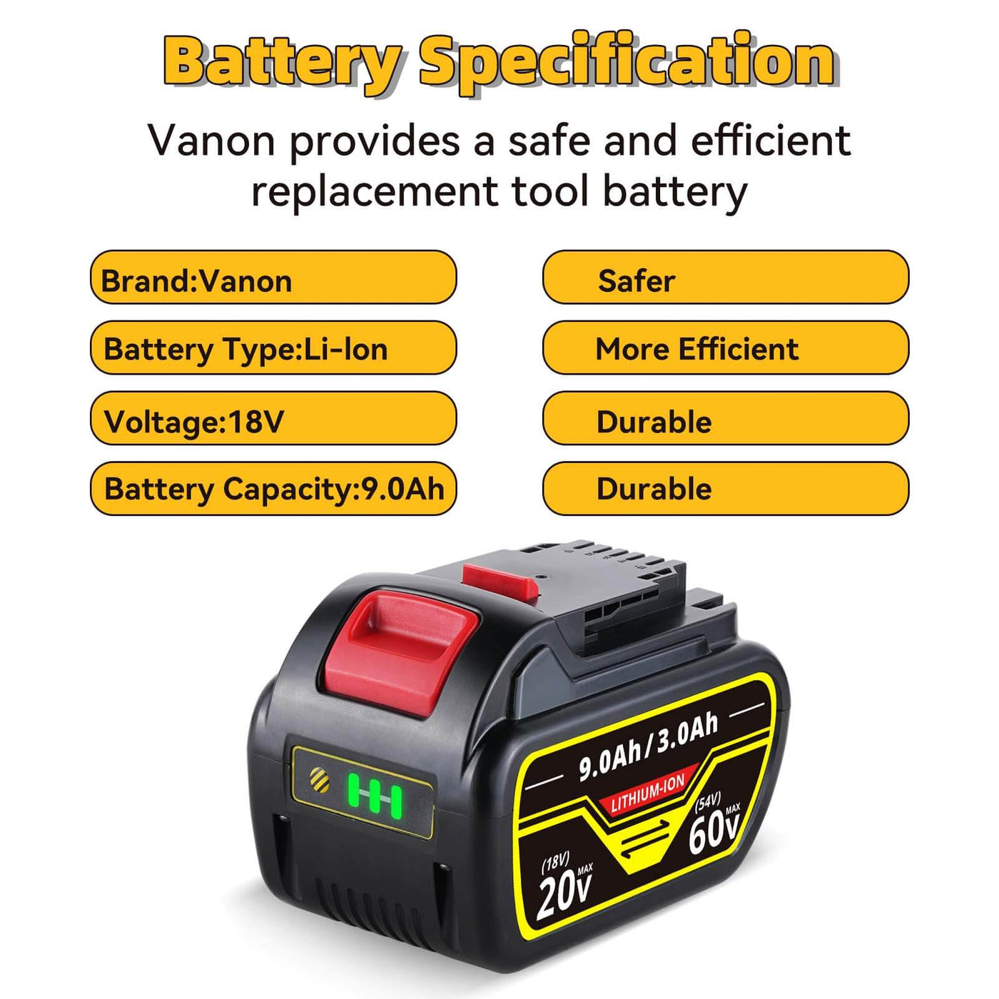 For Dewalt Dcb609 20v60v Max Flexvolt Li Ion 90ah Battery Dcb609 2 D — Vanon Batteries Store 