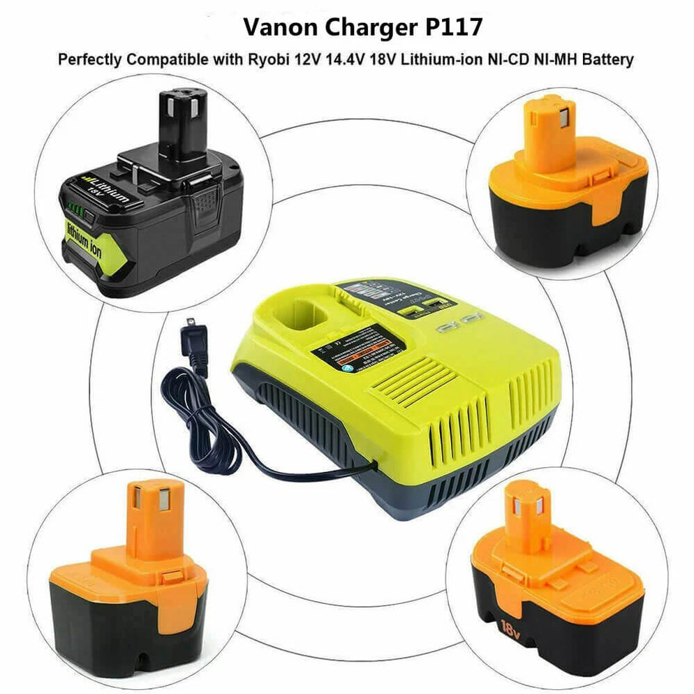 For Ryobi 18v Battery Charger P117 Dual Chemistry Intelliport Charge