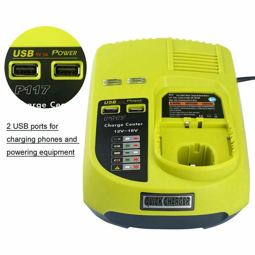 For Ryobi 18v Battery Charger P117 Dual Chemistry Intelliport Charge